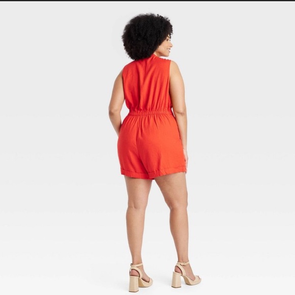 NWT Women’s Red Linen Mini Jumpsuit - Picture 2 of 2